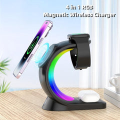 4 In 1 Magnetic Wireless Charger For Smart Phone Charging Station w/Atmosphere Light