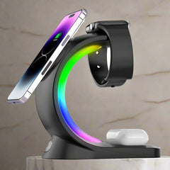 4 In 1 Magnetic Wireless Charger For Smart Phone Charging Station w/Atmosphere Light