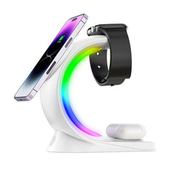 4 In 1 Magnetic Wireless Charger For Smart Phone Charging Station w/Atmosphere Light