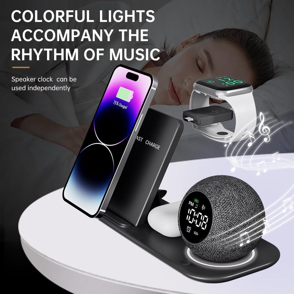 Wireless Charging Mobile Phone Charging Stand For Watch Headphones With Alarm Clock Bluetooth Speaker Night Light - Mobile Gadget HQ