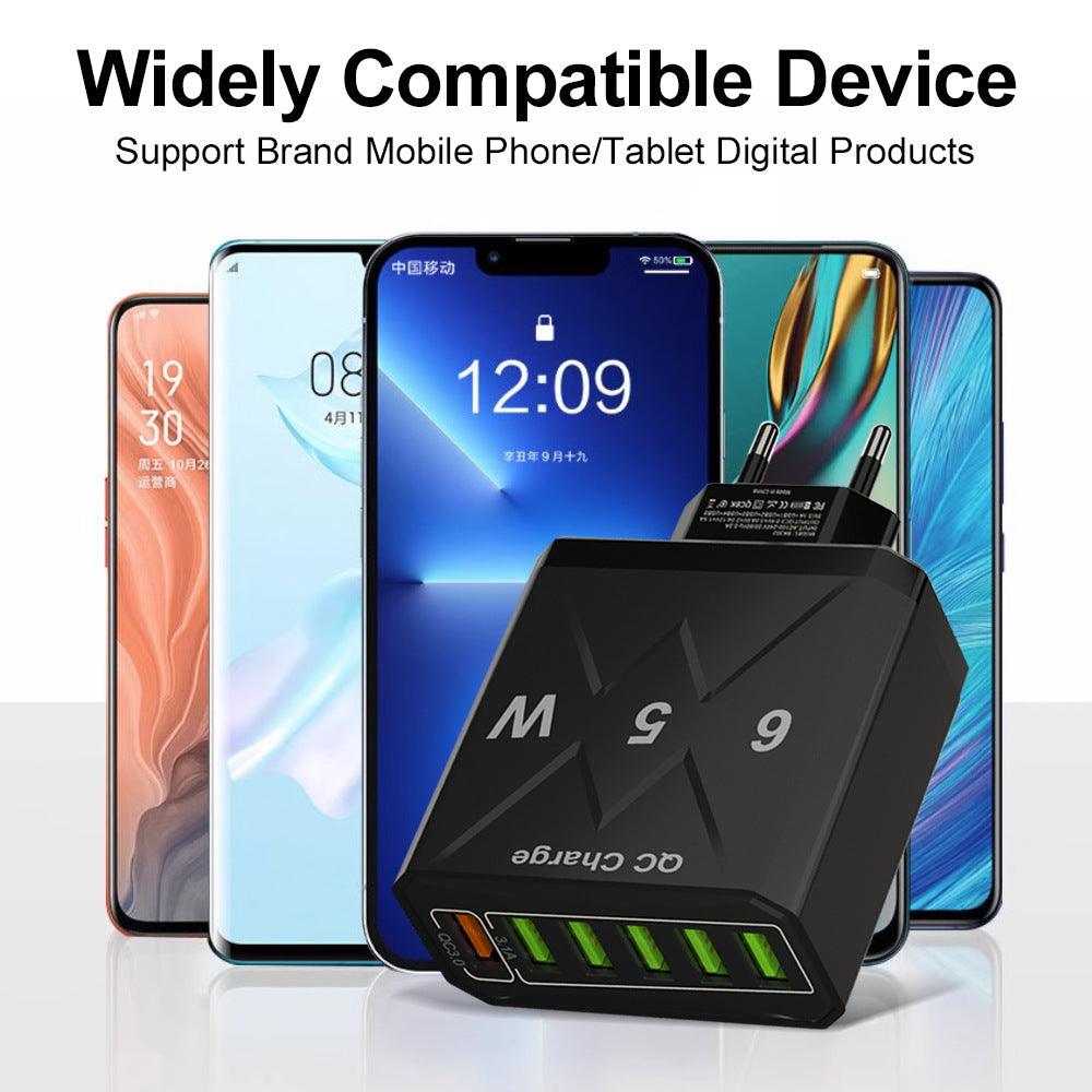 65W Fast Charging Mobile Phone Charger 6USB Multi Port Travel Charger - Mobile Gadget HQ