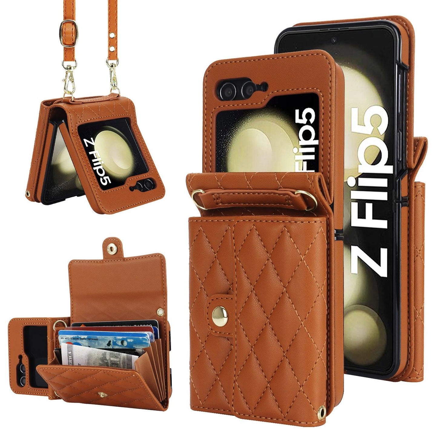 Crossbody Leather Case for Z Flip Phone Protective Case - Mobile Gadget HQ