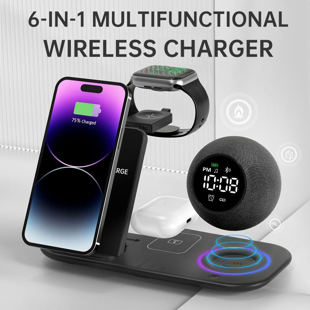 Wireless Charging Mobile Phone Charging Stand For Watch Headphones With Alarm Clock Bluetooth Speaker Night Light - Mobile Gadget HQ