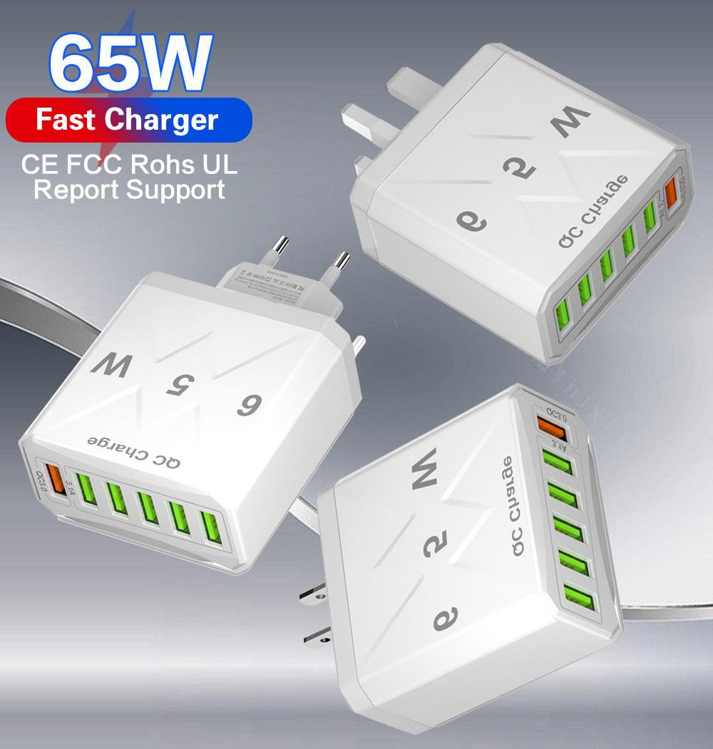 65W Fast Charging Mobile Phone Charger 6USB Multi Port Travel Charger - Mobile Gadget HQ