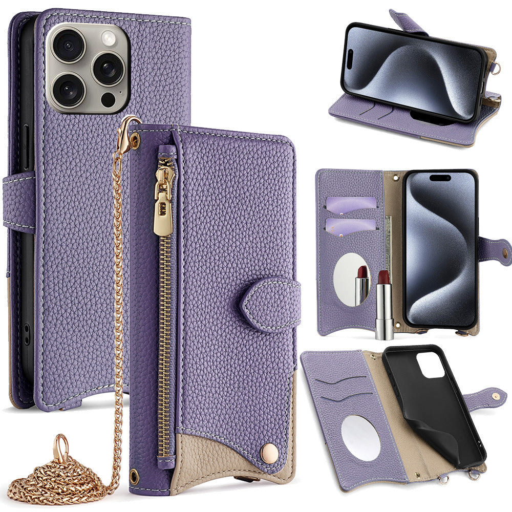 Crossbody makeup mirror case