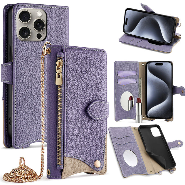Crossbody makeup mirror case