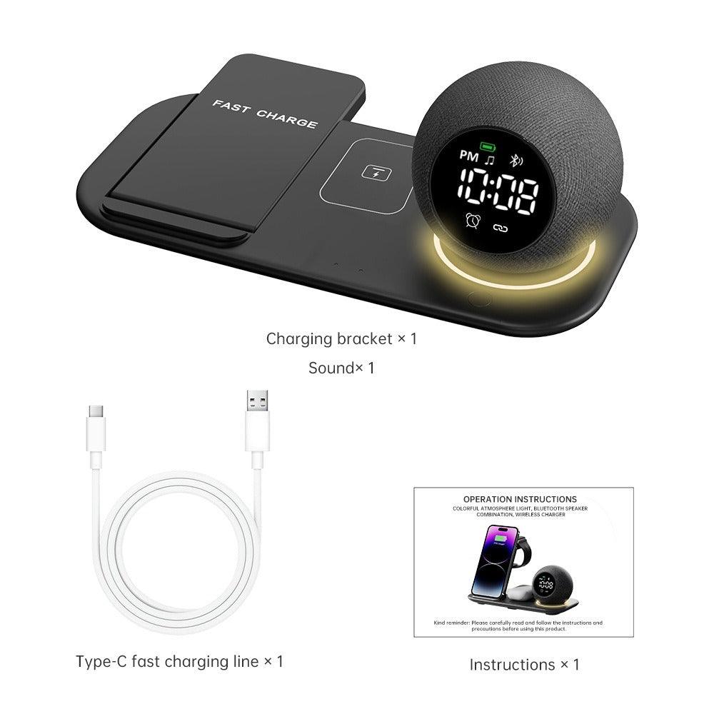 Wireless Charging Mobile Phone Charging Stand For Watch Headphones With Alarm Clock Bluetooth Speaker Night Light - Mobile Gadget HQ