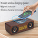Wooden wireless charging speaker with digital clock