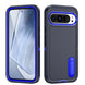 Black phone case with blue accents on a gray background
