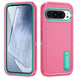 Pink and teal phone case with clear back on a white background