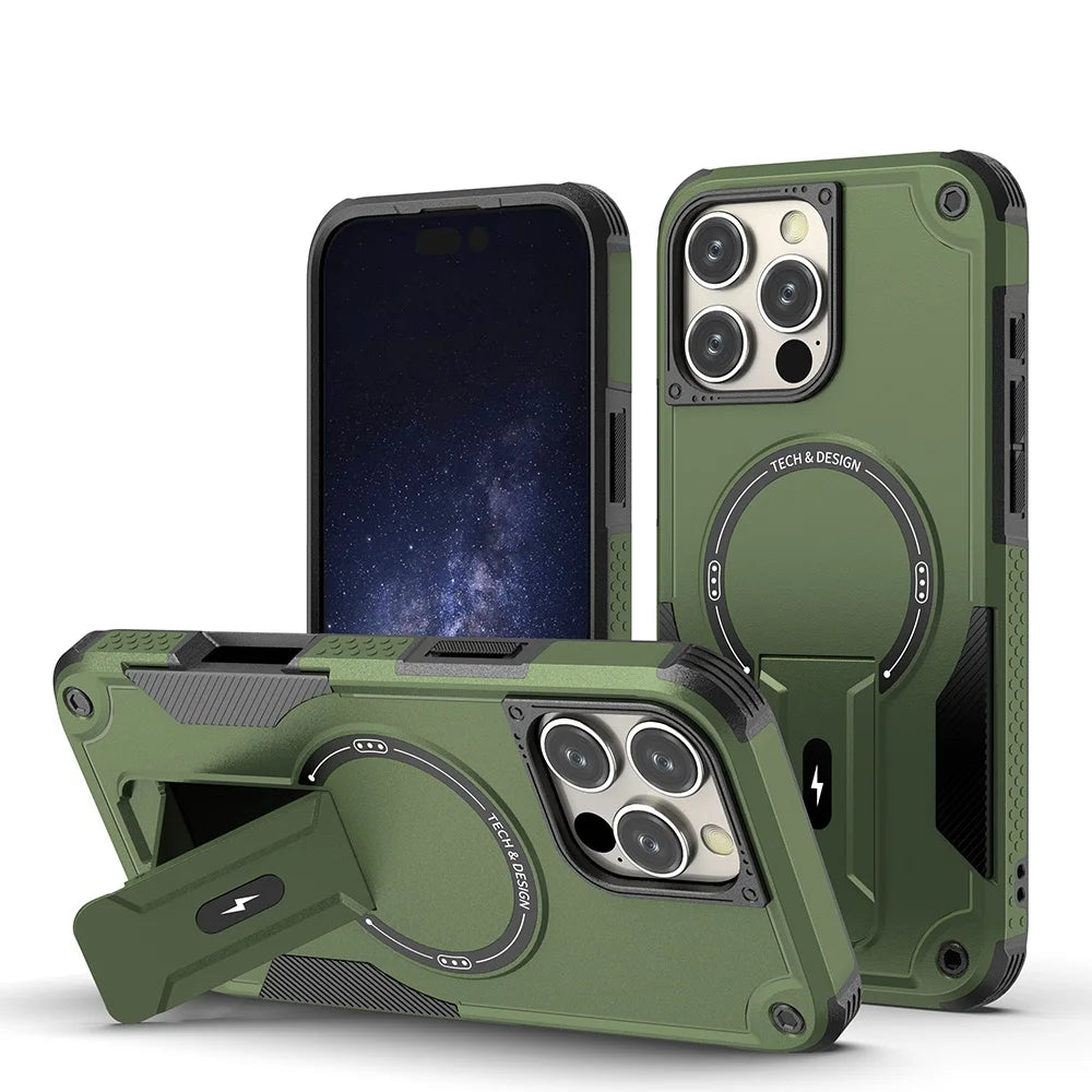 Green iPhone Armor MagSafe Case with Fast Wireless Charging Cover