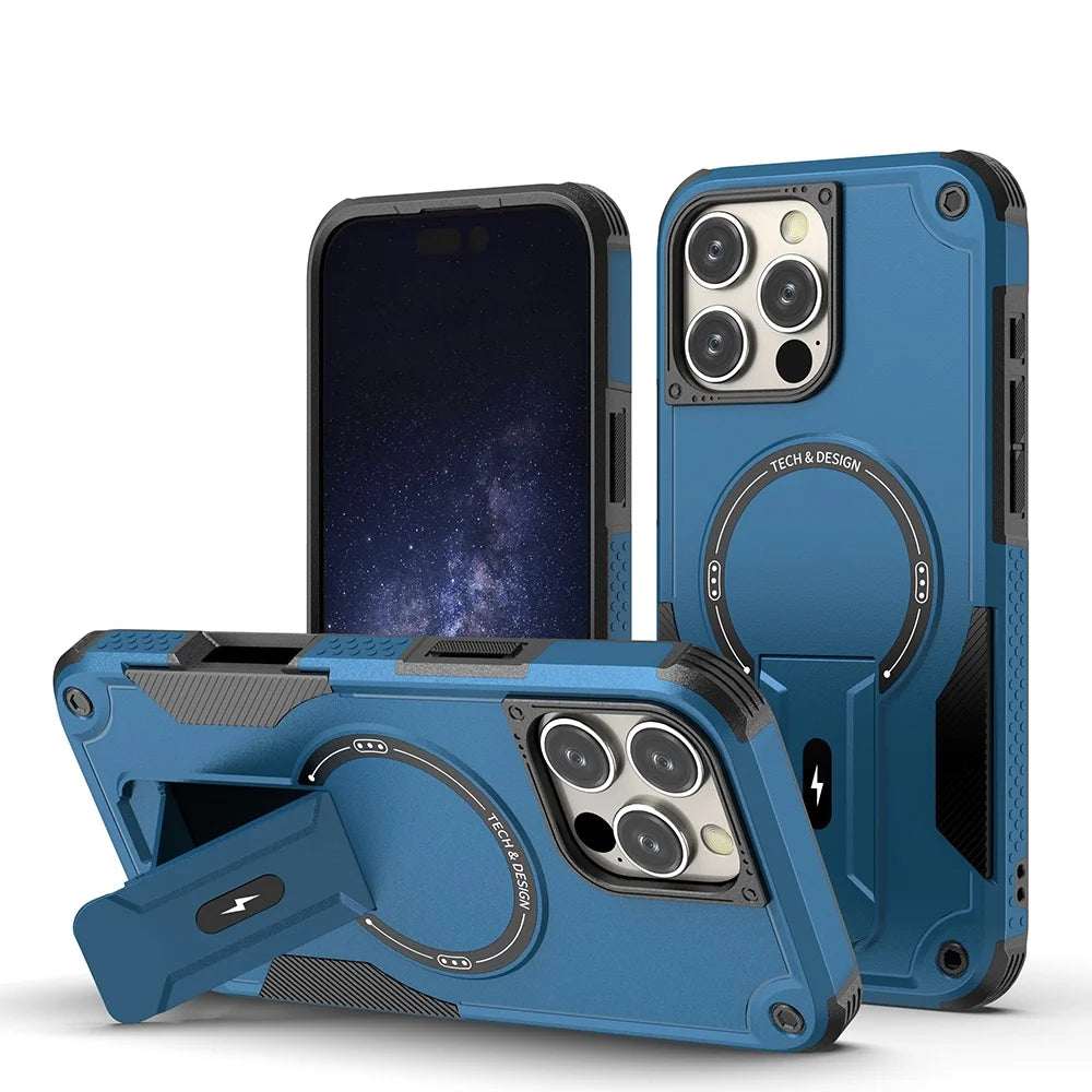 Blue MagSafe Wireless Charging iPhone Armor Case