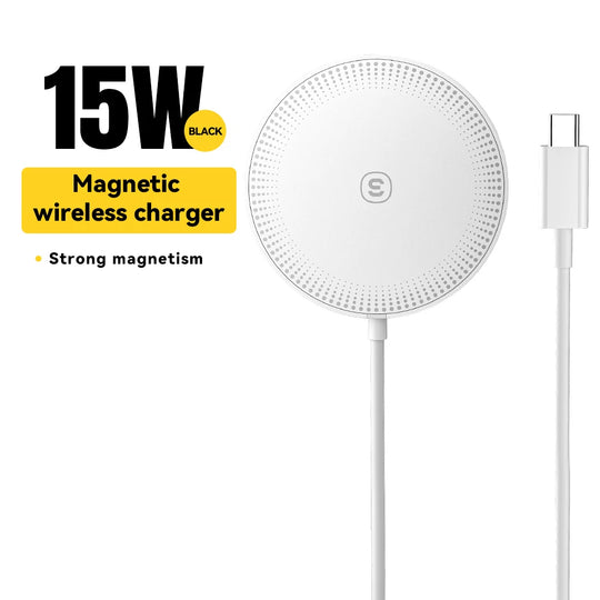 15W magnetic wireless charger with cable on a white background