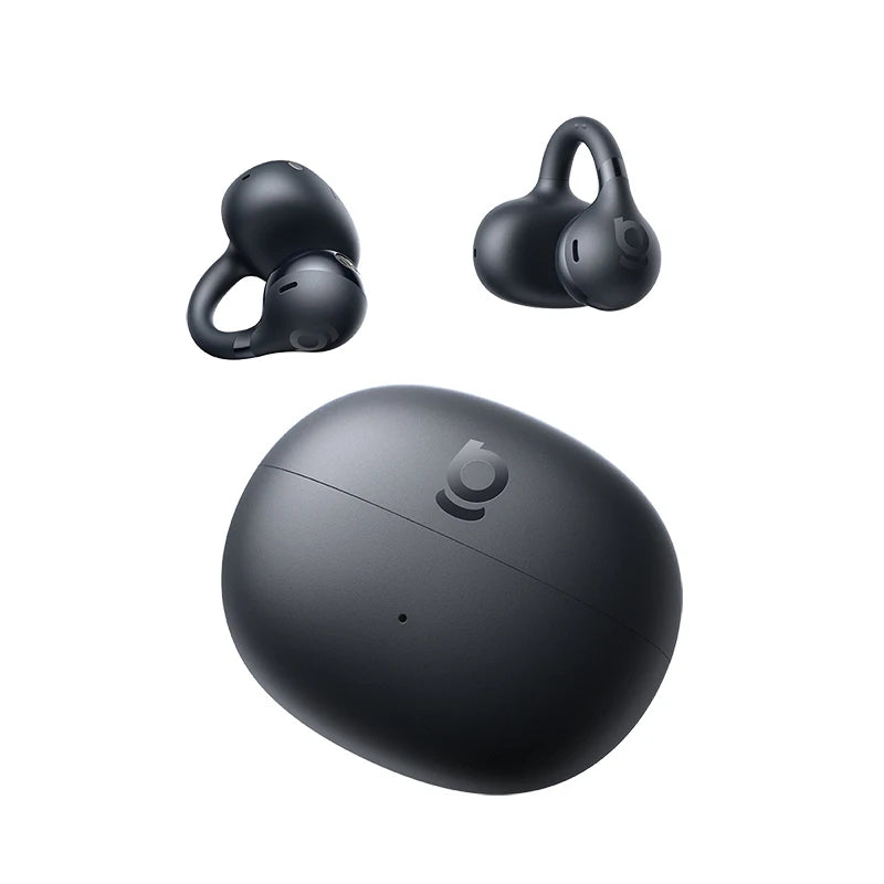 Black wireless earbuds with charging