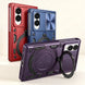Metal Ring Magnet Z Fold smartphone cases in red, blue, and purple. The front purple case is shown in the foreground with a black circular ring stand extended, while the red and blue cases stand behind it.