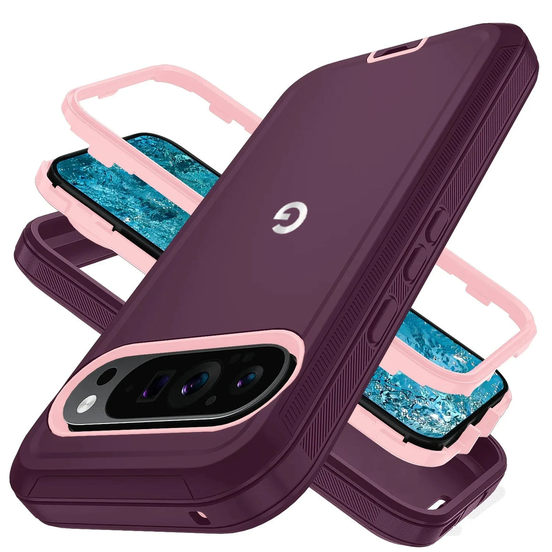 A dark purple protective rugged armor cover for Google Pixel