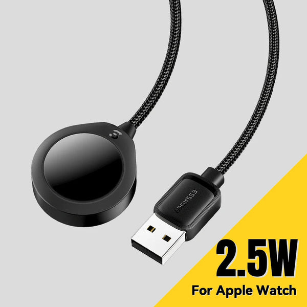 Black USB cable with charging device for Apple Watch