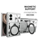 A silver Metal Ring Samsung Z Fold smartphone cases. The case includes a circular magnetic ring and raised metallic panel details.