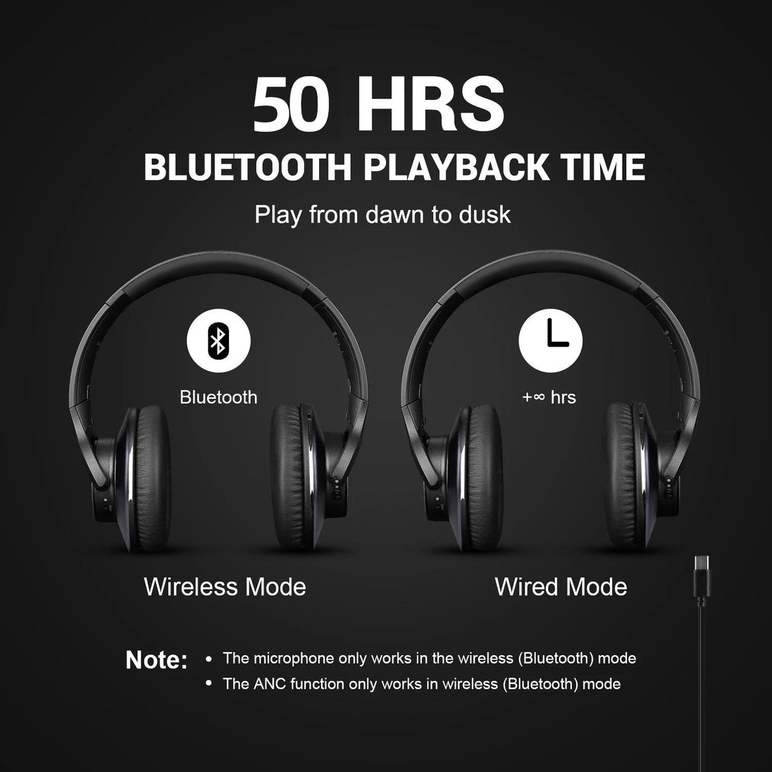 Bluetooth Headphones Active Noise Cancelling With Mic - Mobile Gadget HQ