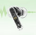 Transparent wireless earbuds with Bluetooth 5.4 label on a light green background