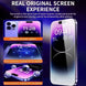 Phone screen protector with text highlighting durability and screen experience on a dark background