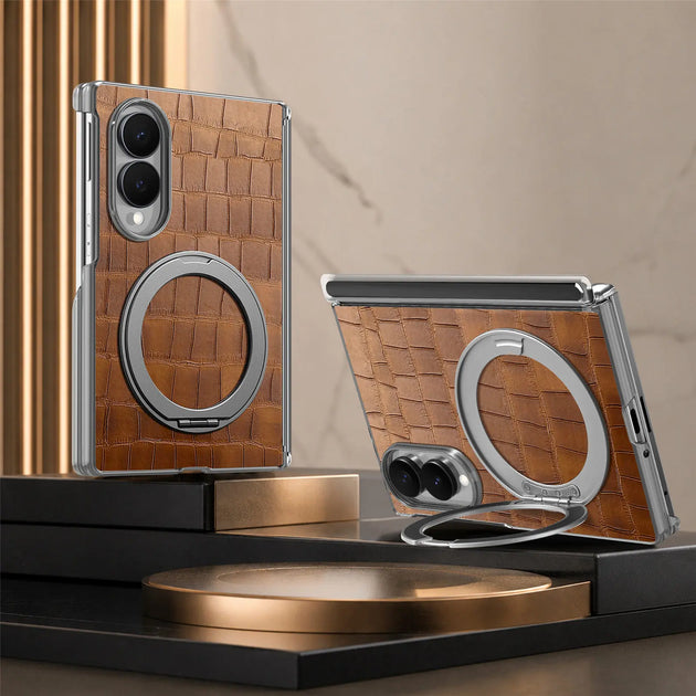 Luxury patterned leather case for Samsung Galaxy Z Fold 8 open showing slim profile