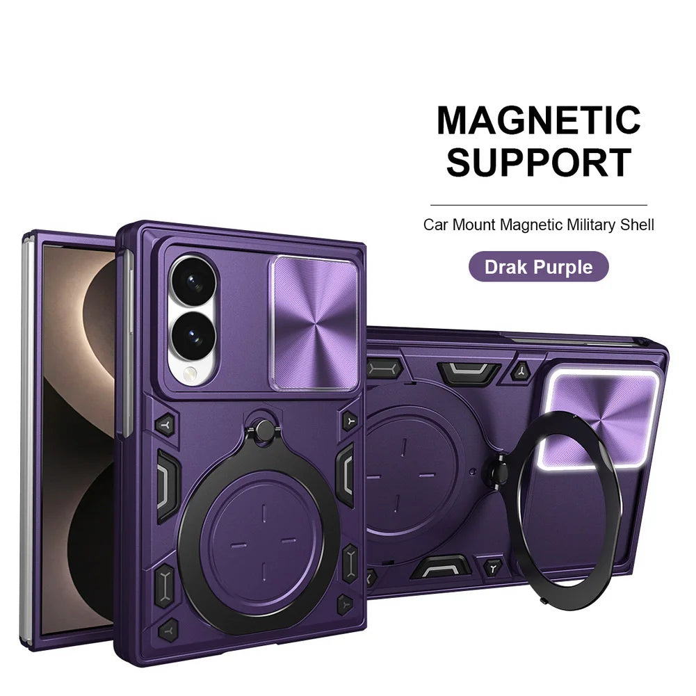Purple magnetic Metal Ring Samsung Z Fold smartphone cases. 