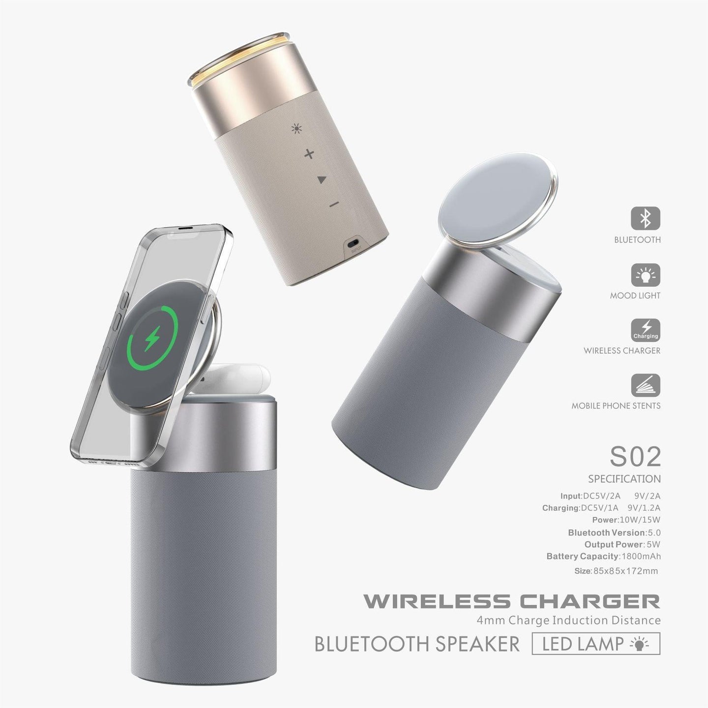 3 In 1 Multi-Function Wireless Charger Portable Bluetooth Speaker With Touch Lamp - Mobile Gadget HQ