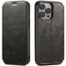 Black leather phone case with magnetic back for phone