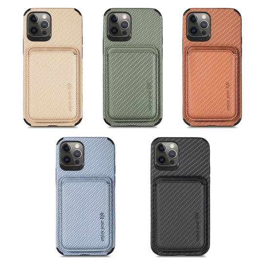 Magnetic Card Holder Wallet Carbon Fiber Pattern Case for iPhone 14 - Mobile Gadget HQ