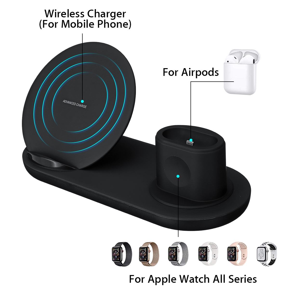 3 in1 10W Qi Wireless Charger Dock Station for Apple - Mobile Gadget HQ