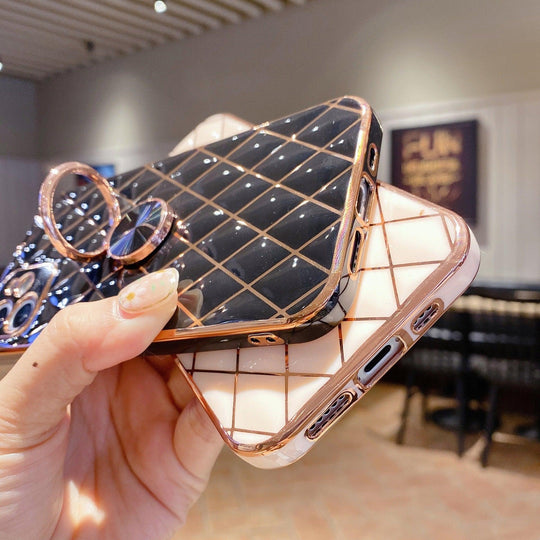 Electroplating Lambskin Ring Holder Phone Case For iPhone - Mobile Gadget HQ