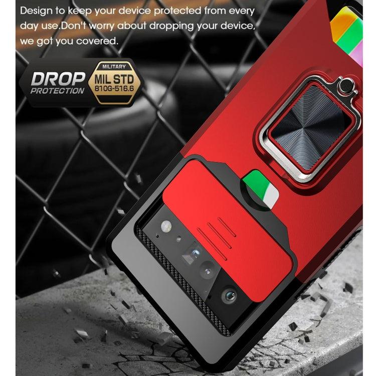 For Google Pixel 6 Sliding Camera Cover Design PC + TPU Shockproof Case with Ring Holder & Card Slot(Gold) - Mobile Gadget HQ