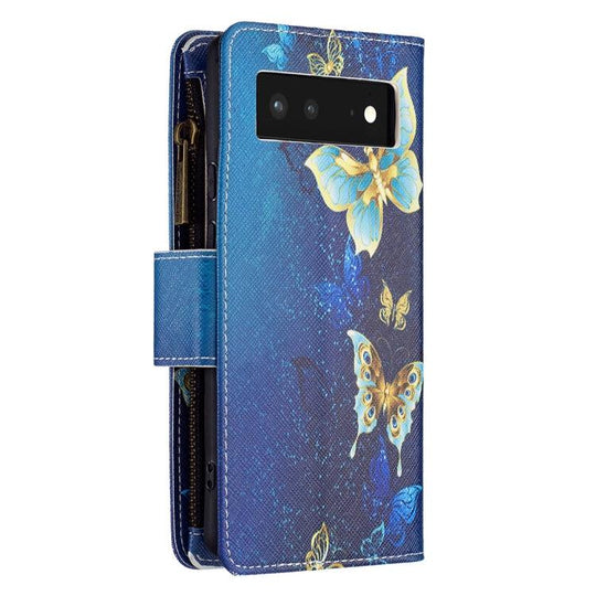 For Google Pixel 6 Colored Drawing Pattern Zipper Horizontal Flip Phone Leather Case with Holder & Card Slots & Wallet(Gold Butterfly) - Mobile Gadget HQ