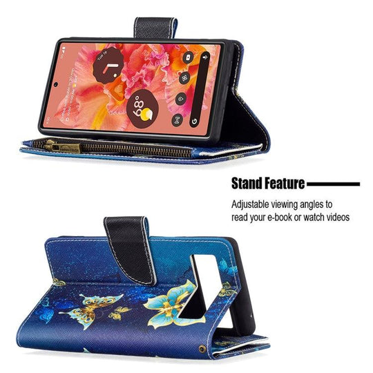For Google Pixel 6 Colored Drawing Pattern Zipper Horizontal Flip Phone Leather Case with Holder & Card Slots & Wallet(Gold Butterfly) - Mobile Gadget HQ
