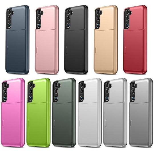 For Samsung Galaxy S22 5G Shockproof Armor Phone Case with Card Slot(Rose Red) - Mobile Gadget HQ
