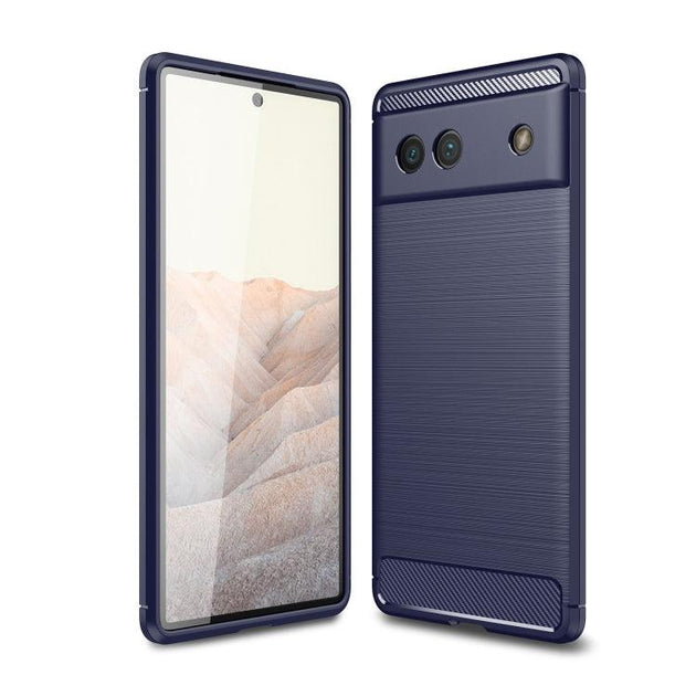 For Google Pixel 6a Brushed Carbon Fiber Texture Shockproof TPU Phone Case(Blue) - Mobile Gadget HQ