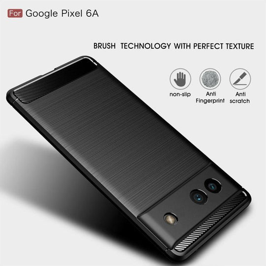 For Google Pixel 6a Brushed Carbon Fiber Texture Shockproof TPU Phone Case(Blue) - Mobile Gadget HQ