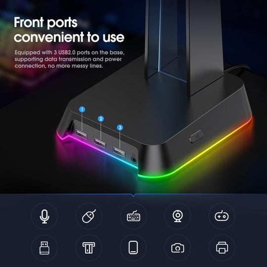 ONIKUMA ST-2 RGB Lighting Headset Holder Stand(Black) - Mobile Gadget HQ