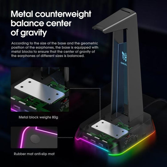 ONIKUMA ST-2 RGB Lighting Headset Holder Stand(Black) - Mobile Gadget HQ