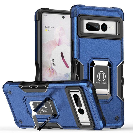 For Google Pixel 7 Pro 5G Ring Holder Non-slip Armor Phone Case(Blue) - Mobile Gadget HQ