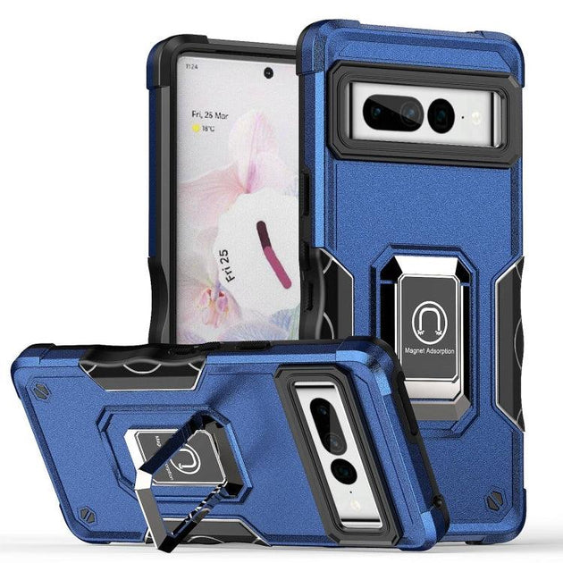For Google Pixel 7 Pro 5G Ring Holder Non-slip Armor Phone Case(Blue) - Mobile Gadget HQ