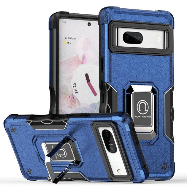 For Google Pixel 7 5G Ring Holder Non-slip Armor Phone Case(Blue) - Mobile Gadget HQ