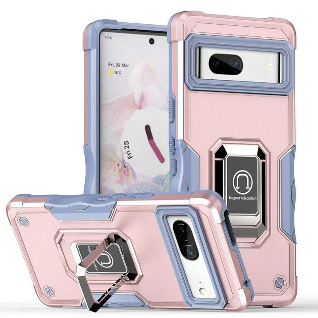 For Google Pixel 7 5G Ring Holder Non-slip Armor Phone Case(Rose Gold) - Mobile Gadget HQ
