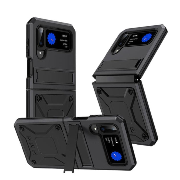 For Samsung Galaxy Z Flip4 Metal Shock-proof Phone Case With Holder(Black) - Mobile Gadget HQ