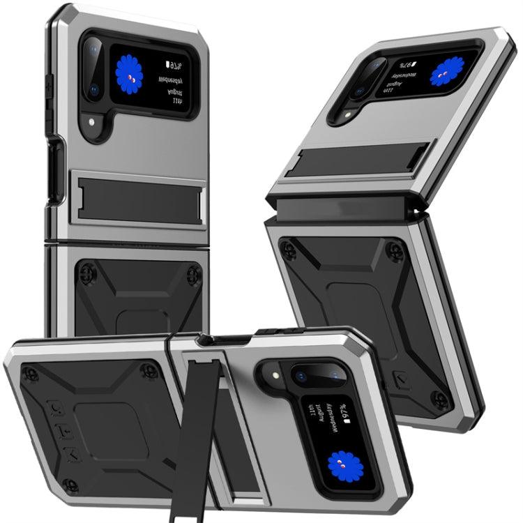 For Samsung Galaxy Z Flip4 Metal Shock-proof Phone Case With Holder(Silver) - Mobile Gadget HQ