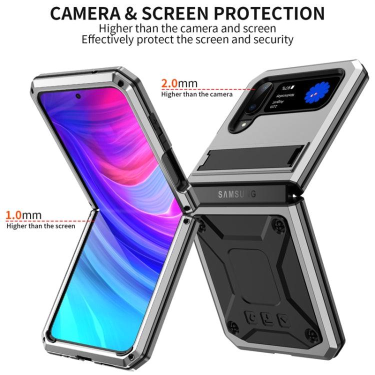 For Samsung Galaxy Z Flip4 Metal Shock-proof Phone Case With Holder(Silver) - Mobile Gadget HQ