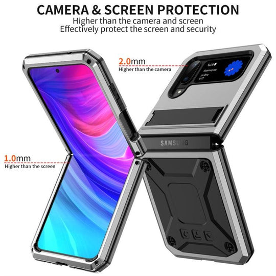 For Samsung Galaxy Z Flip4 Metal Shock-proof Phone Case With Holder(Silver) - Mobile Gadget HQ