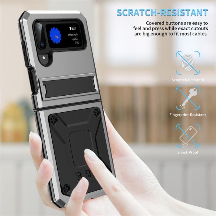 For Samsung Galaxy Z Flip4 Metal Shock-proof Phone Case With Holder(Silver) - Mobile Gadget HQ
