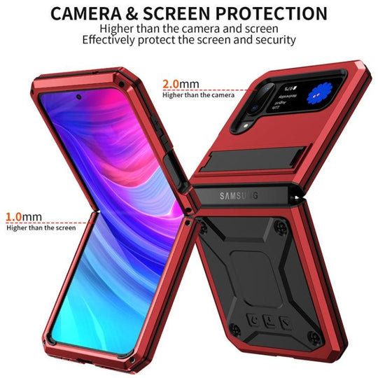 For Samsung Galaxy Z Flip3 5G Metal Shock-proof Phone Case With Holder(Red) - Mobile Gadget HQ